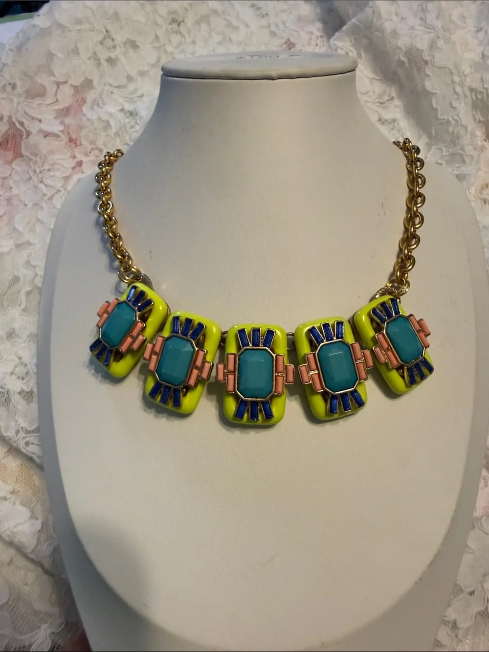 Kate Spade Neon Yellow Statement Necklace with Turquoise & Coral Accents